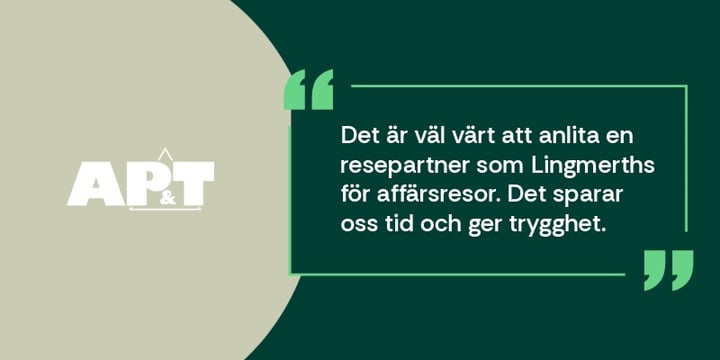 Grafik för kundcase AP&amp;T med citat om affärsresor