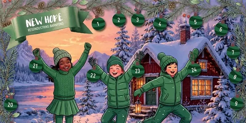New Hopes julkalender med barn i ett snötäckt vinterlandskap